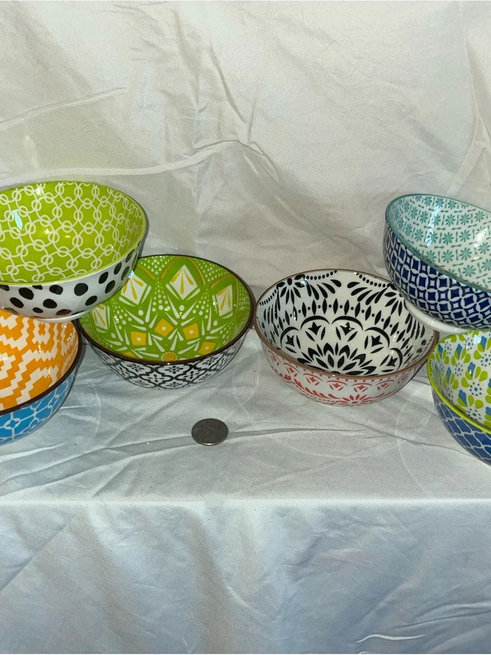 Set of Colorful Patterned Ceramic Bowls - Multi Color